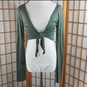 Michael Stars green tie front cropped cardigan